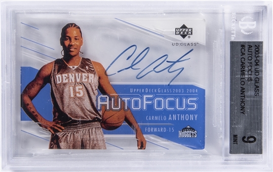 2003-04 Upper Deck Glass "Auto Focus" #CA Carmelo Anthony Signed Rookie Card - BGS MINT 9/BGS 10